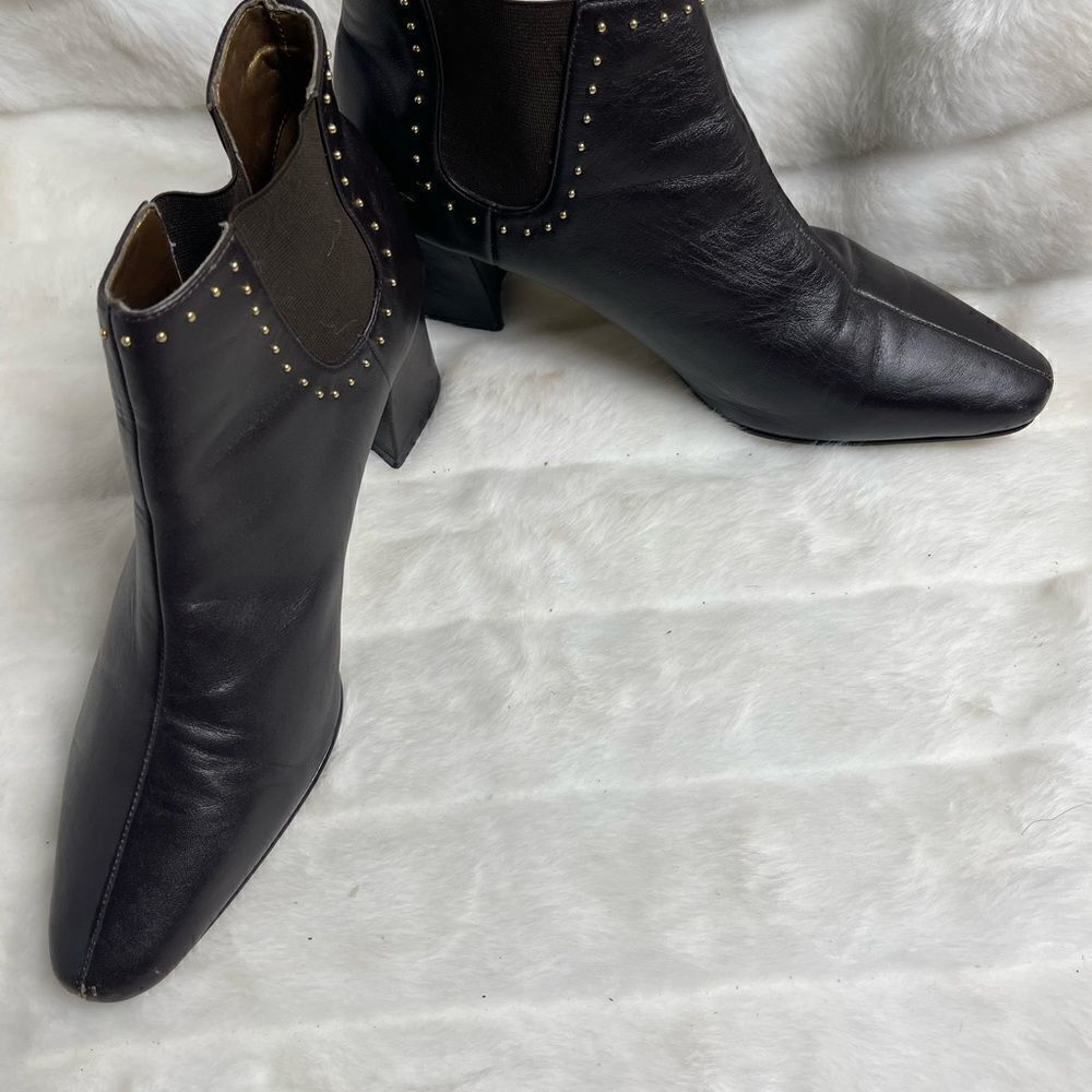 Stefani leather dark brown ankle boots slip on gold tone studs accent si… - Picture 3 of 9